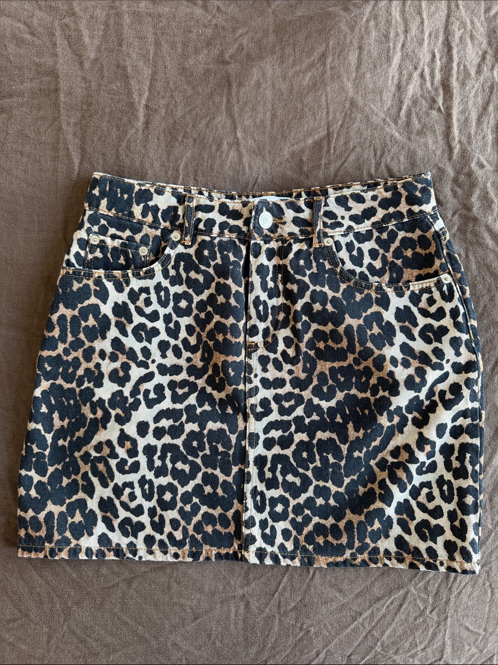 Ganni Leopard Print Denim Mini Skirt - Black & Cream